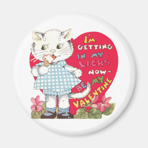 Retro Valentine's Day Vintage Cat Eating Ice Cream Magnet