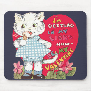 Retro Valentine's Day Vintage Cat Eating Ice Cream Mouse Pad