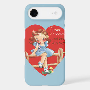 Retro Valentine's Day, Vintage Girl on a Fence