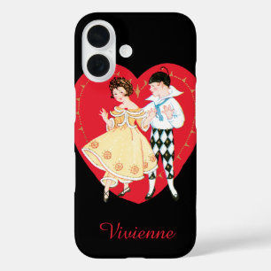 Retro Valentine's Day, Vintage Harlequin and Heart iPhone 16 Case
