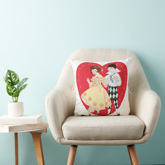 Retro Valentine's Day, Vintage Harlequin and Heart Cushion (Chair)