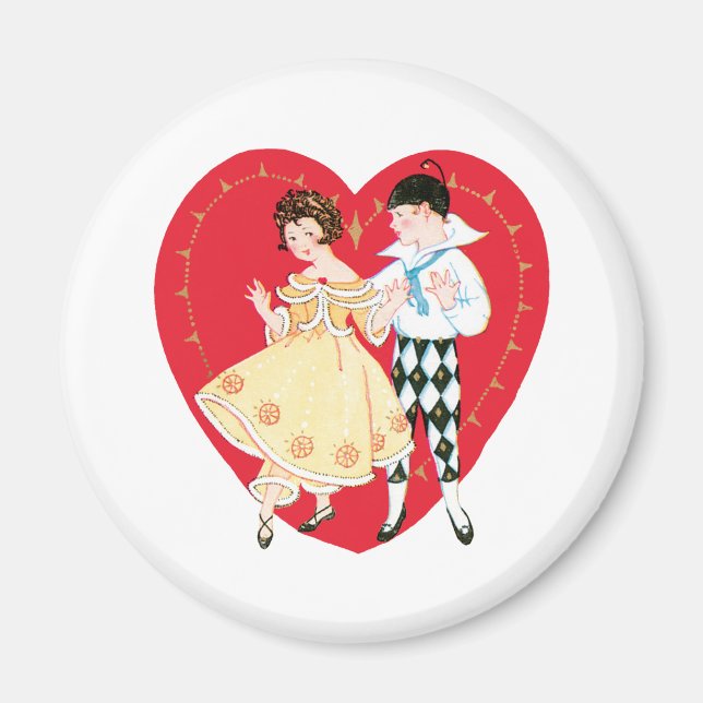 Retro Valentine's Day, Vintage Harlequin and Heart Magnet (Front)
