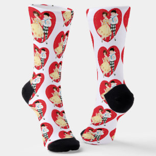 Retro Valentine's Day, Vintage Harlequin and Heart Socks