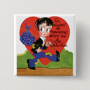 Retro Valentine's Day, Vintage Hobo Boy Heart 15 Cm Square Badge
