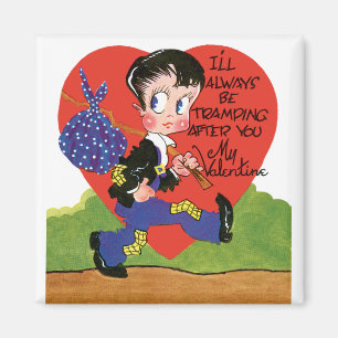 Retro Valentine's Day, Vintage Hobo Boy Heart Magnet