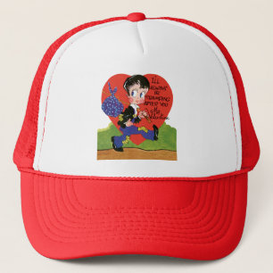 Retro Valentine's Day, Vintage Hobo Boy Heart Trucker Hat