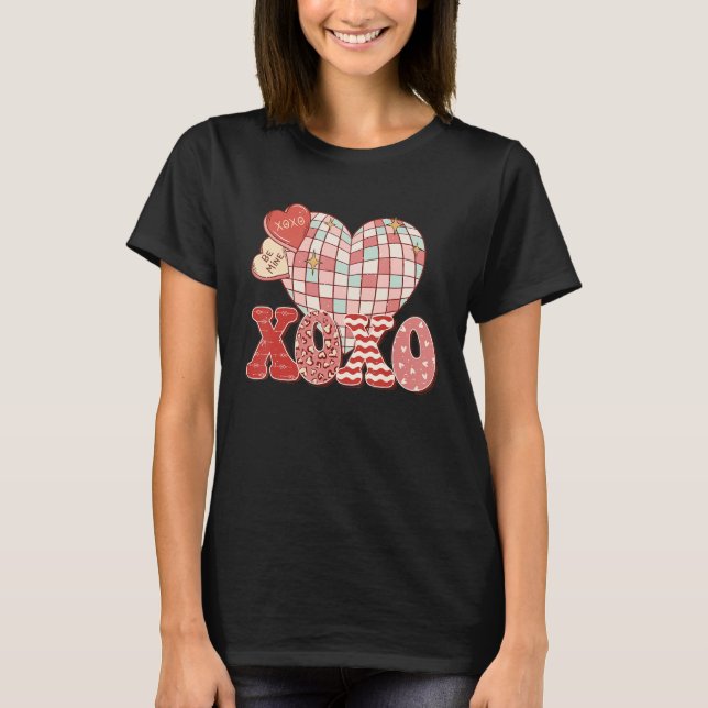 Retro Valentine's Day XOXO Love Disco Heart Valent T-Shirt (Front)