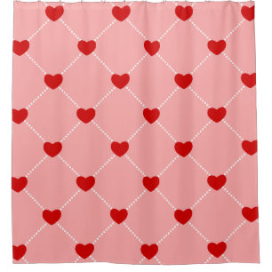 retro valentines dots hearts pink red shower curtain