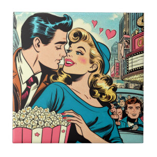 Retro Valentine's Love Couple Comics Ceramic Tile