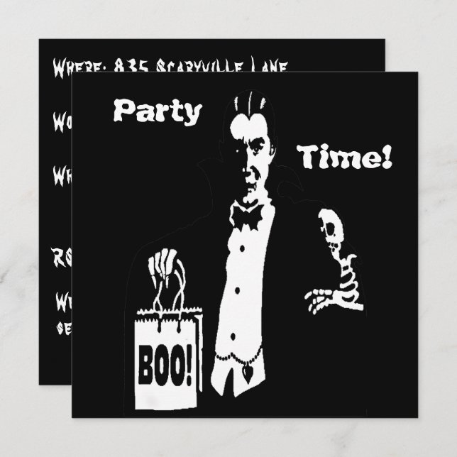 Retro Vampire Boo Party Time Trick-or-Treater Invitation (Front/Back)