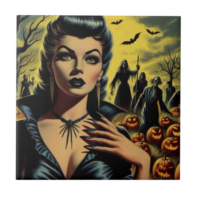 Retro Vampire Girl Ceramic Tile (Front)