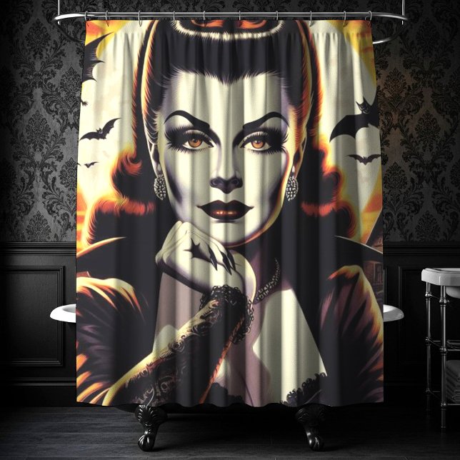 Retro Vampire Woman Shower Curtain (Creator Uploaded)