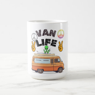 Retro van life alien camper peace sign design coffee mug