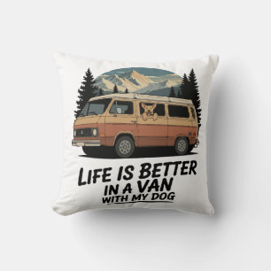 Retro Van Life with Dog Mountain Adventure Cushion