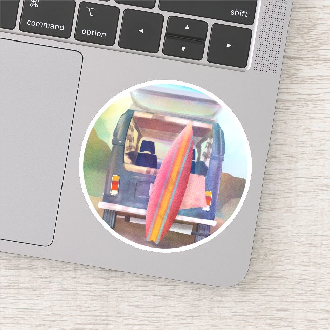 Retro Van Surfboard Beach California Vibes (Detail)