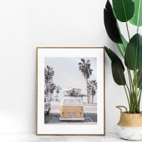 Retro Van with Surfboards on Coastal Beach Poster