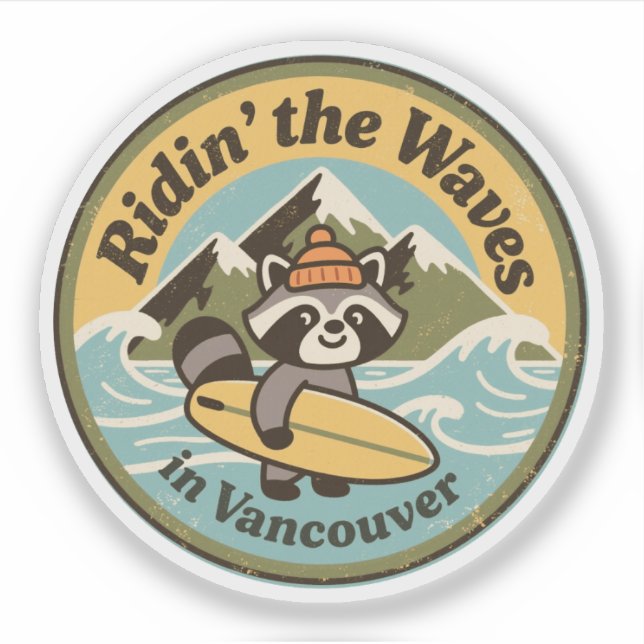 Retro Vancouver Surfing Racoon (Front)
