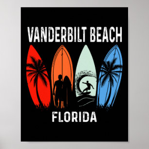Retro Vanderbilt Beach Florida Surfing Beach Men W Poster