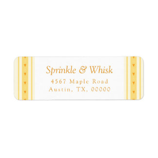 Retro Vanilla Yellow Heart Stripes Bakery Return Address Label