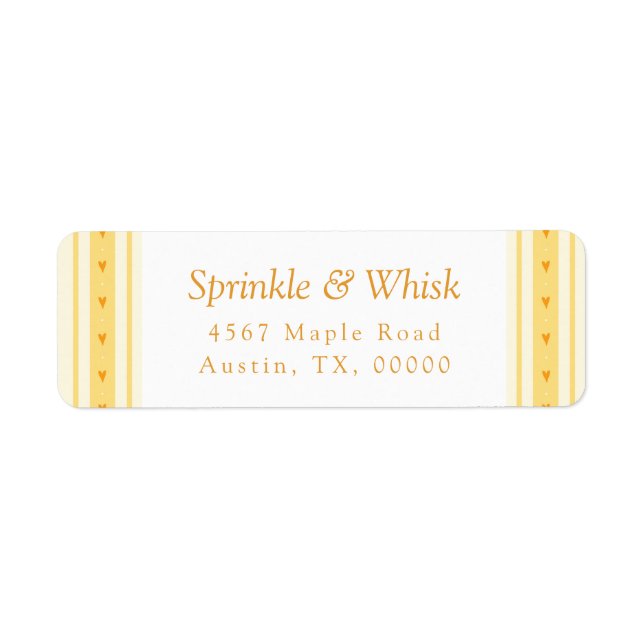 Retro Vanilla Yellow Heart Stripes Bakery Return Address Label (Front)
