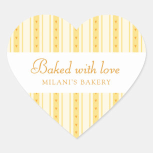 Retro Vanilla Yellow Heart Stripes Bakery Sticker