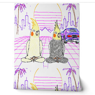 Retro Vaporwave Cockatiel Wallpaper