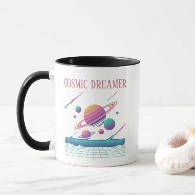Retro Vaporwave Planets Synthwave Mug (With Donut)