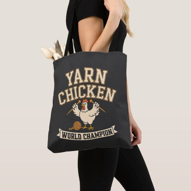 Retro Varsity Yarn Chicken Champion Project Bag (Close Up)
