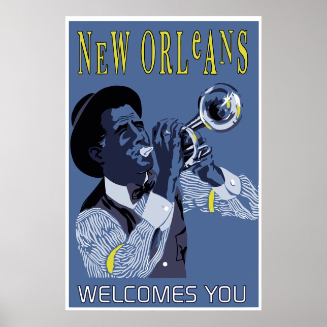 Retro vector Art New Orleans jazz trumpet player Poster (Front)