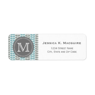 Retro Vector Blue Grey Leaves Pattern Return Address Label