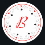 Retro Vegas Monogram Classic Round Sticker<br><div class="desc">Customise with your Monogram. Elegant and fun with deck of cards inspired pattern with hearts and diamonds.  Part of a larger Las Vegas Cupid's Arrow Wedding Collection:</div>