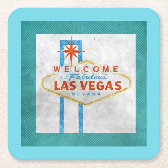 Retro Vegas Sign Grunge Style   Square Paper Coaster (Front)