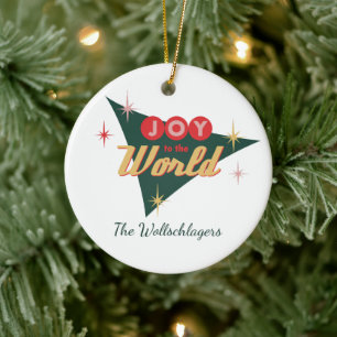 Retro Vegas Vibe Joy To The World Family Name Ceramic Ornament