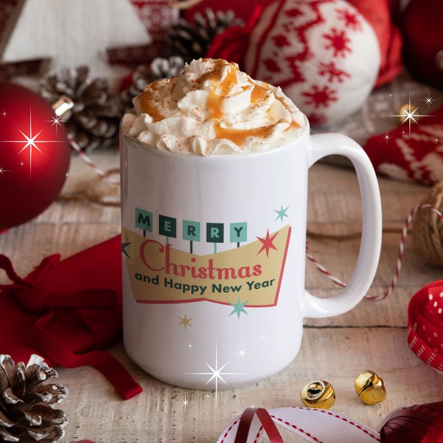 Retro Vegas Vibe Merry Christmas Joy to the World Coffee Mug (Side #1)