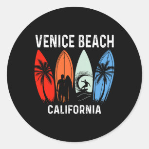 Retro Venice Beach California Surfing Beach Classic Round Sticker