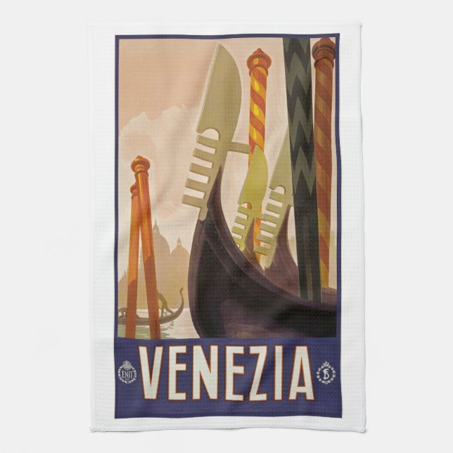 Retro Venice Italy Venezia Itallia travel poster, Tea Towel (Vertical)