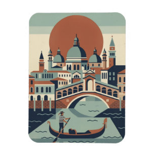 Retro Venice Italy Vintage Travel Gondola Canal Magnet