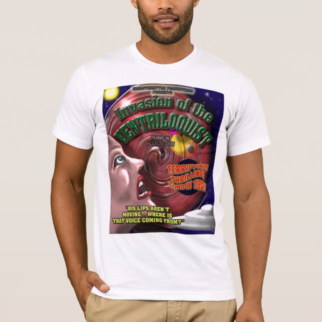 Retro Ventriloquist Sifi Movie Poster T-Shirt (Front)