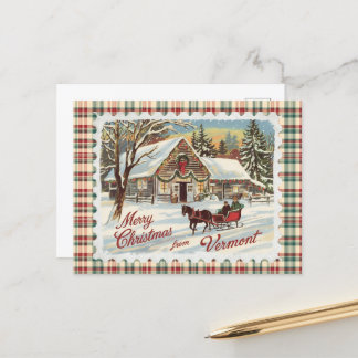 Retro Vermont Christmas Postcard