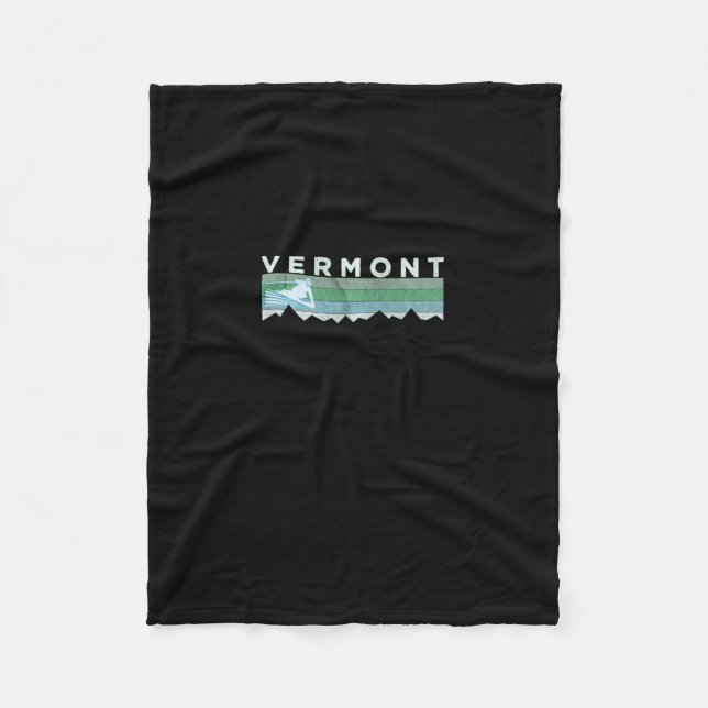 Retro Vermont Distressed Long Sleeve Skiing  Fleece Blanket (Front)