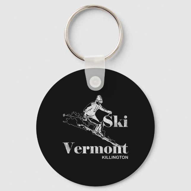 Retro Vermont Killington Skiing Tee  Key Ring (Front)