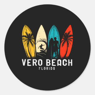 Retro Vero Beach Florida Surfboarder Design Men Wo Classic Round Sticker