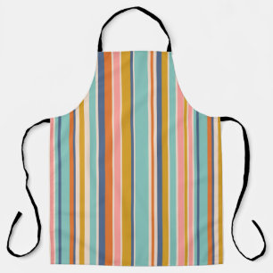 Retro vertical orange blue and yellow pink stripes apron