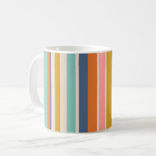 Retro vertical orange blue and yellow pink stripes coffee mug