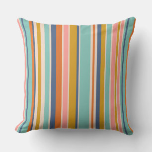 Retro vertical orange blue and yellow pink stripes cushion