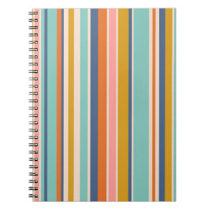 Retro vertical orange blue and yellow pink stripes notebook