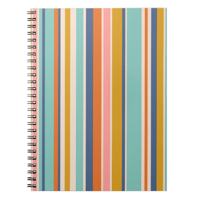 Retro vertical orange blue and yellow pink stripes notebook (Front)