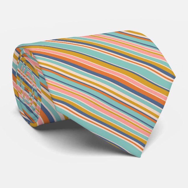 Retro vertical orange blue and yellow pink stripes tie (Rolled)