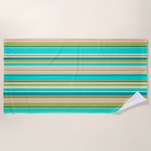 Retro vertical pink turquoise and peach stripes beach towel