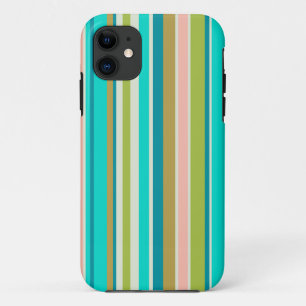 Retro vertical pink turquoise and peach stripes iPhone 11 case